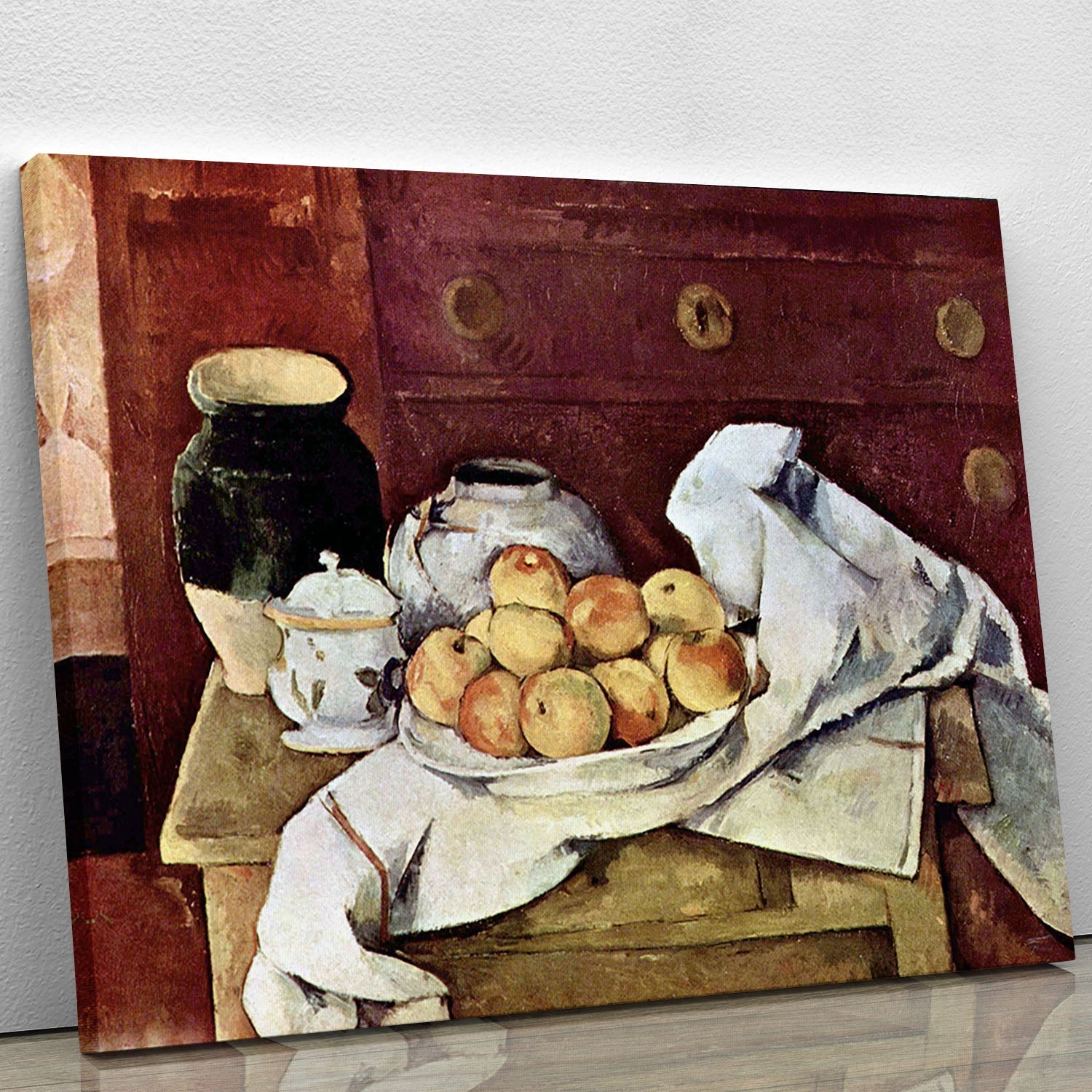 Still Life by Cezanne canvas print showcasing vibrant colors and intricate details, perfect for home decor.