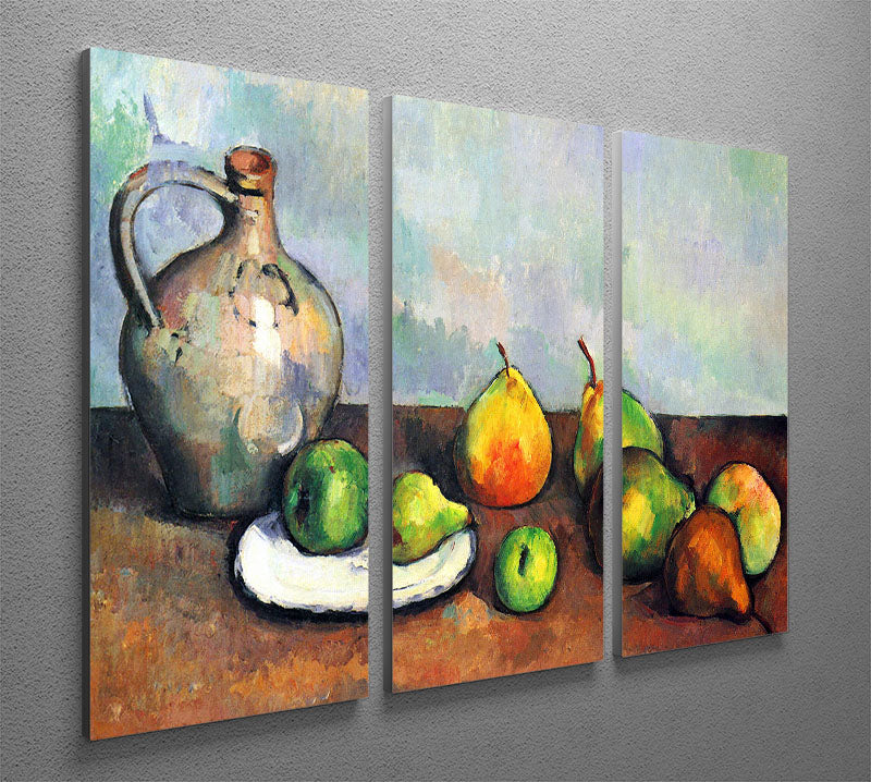 Three-panel canvas print featuring Cezanne's Still Life Jar and Fruit artwork, showcasing vibrant colors and intricate details.