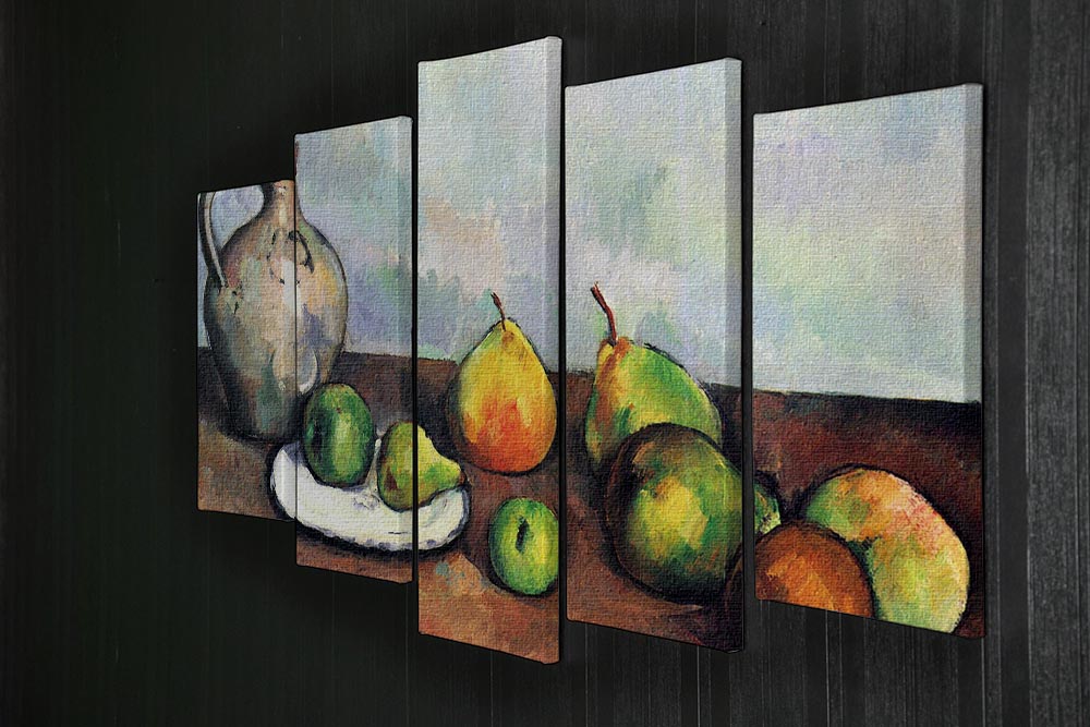 A 5-split canvas artwork featuring Cezanne's Still Life Jar and Fruit, showcasing vibrant colors and intricate details across five panels.
