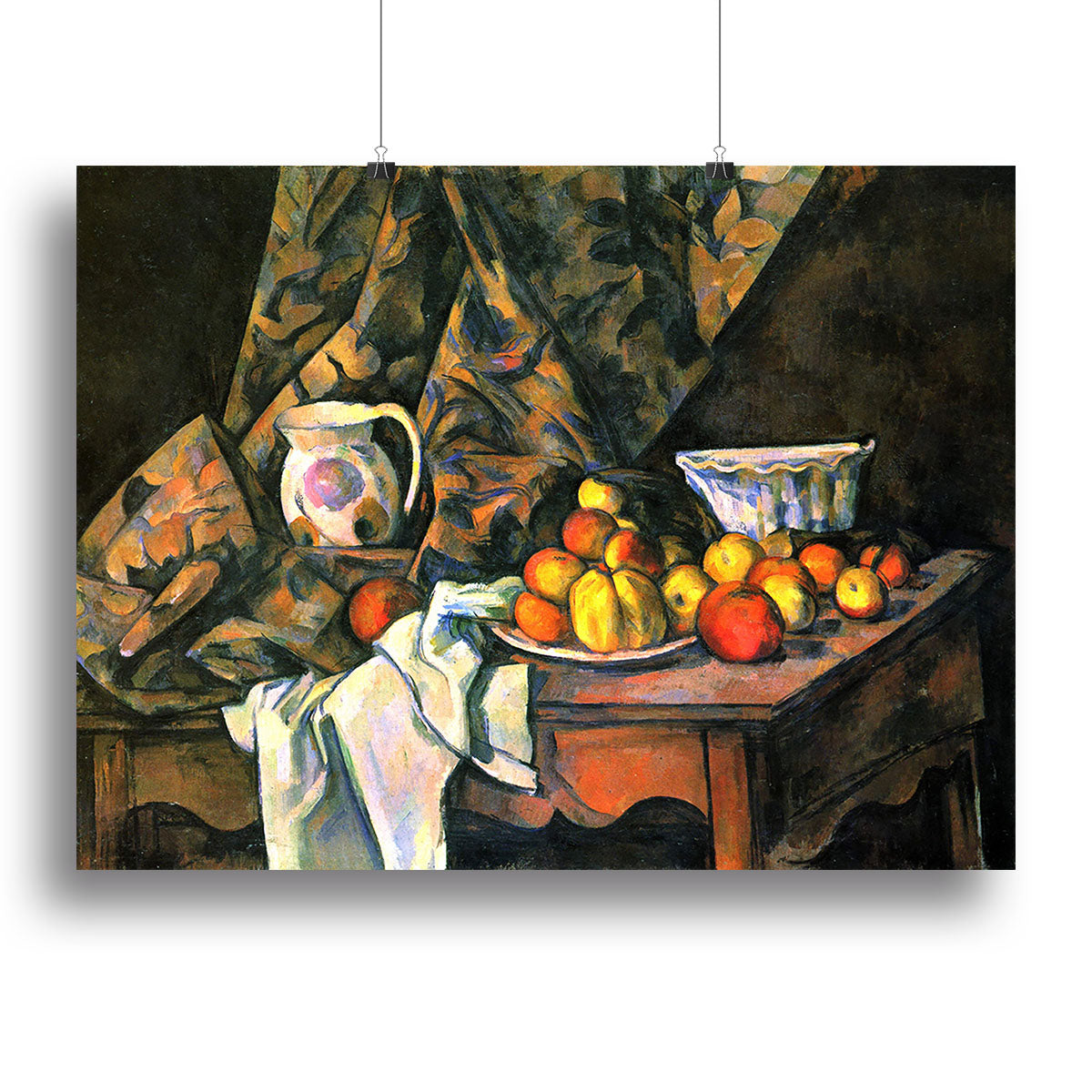 Canvas print of Cezanne's Still Life with Apples and Peaches, showcasing vibrant colors and intricate details.