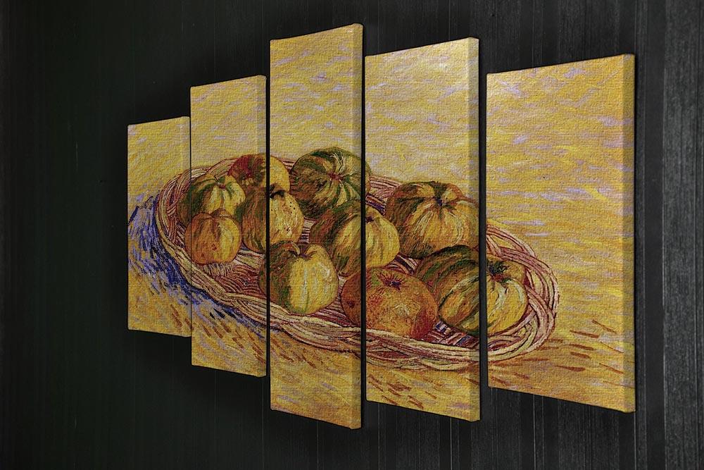 A 5-split canvas artwork featuring Van Gogh's Still Life with Basket of Apples, showcasing vibrant colors and intricate details across five panels.