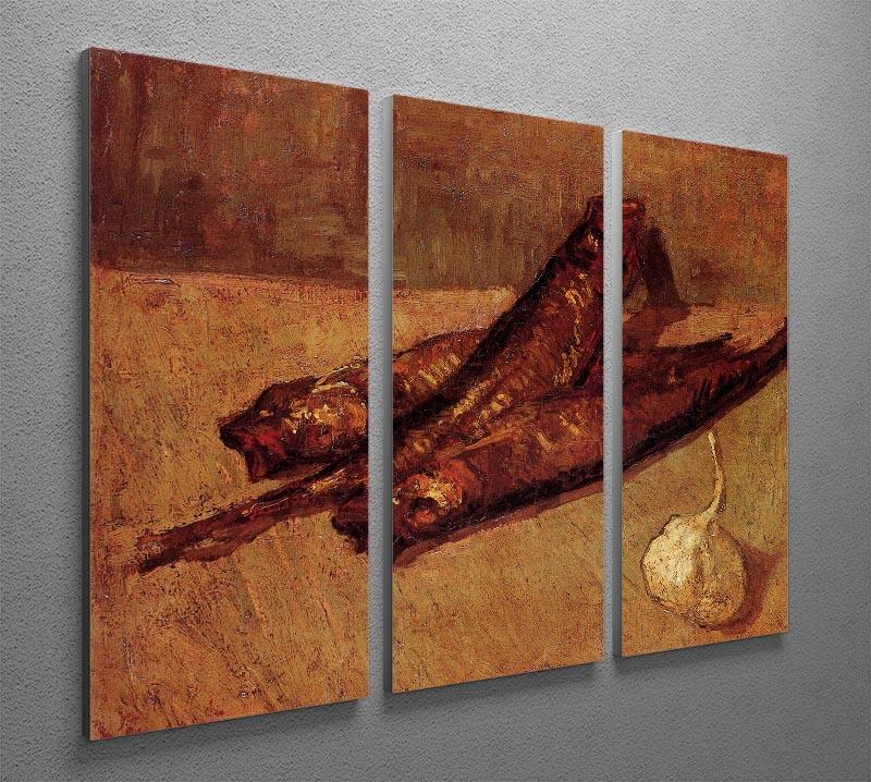 Three-panel canvas art featuring Van Gogh's Still Life with Bloaters and Garlic, showcasing vibrant colors and intricate details.