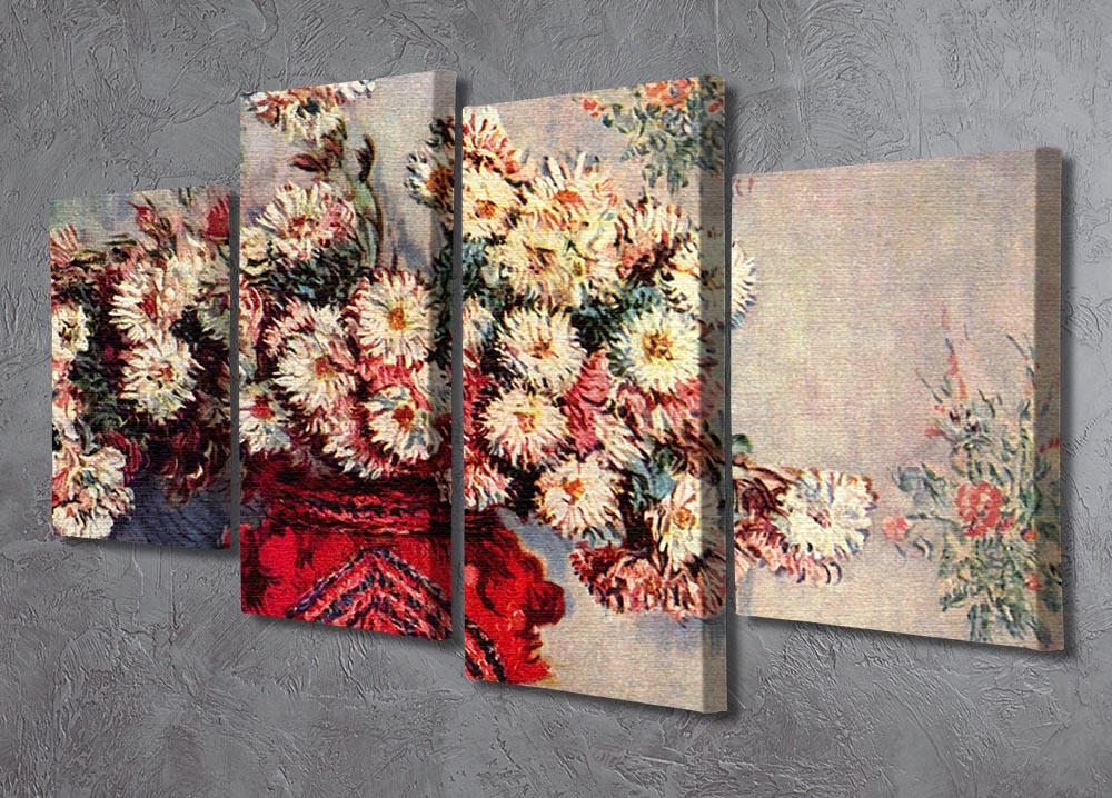 A 4-split canvas artwork featuring Monet's Still Life with Chrysanthemums, showcasing vibrant flowers in a beautiful arrangement.
