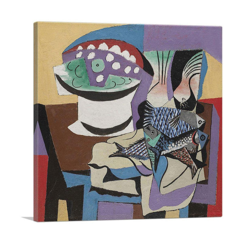 A beautiful canvas print of 'Still Life With Fish 1923', showcasing vibrant colors and intricate details of fish arranged artistically.