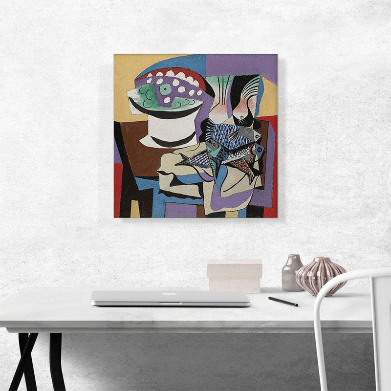 A beautiful canvas print of 'Still Life With Fish 1923', showcasing vibrant colors and intricate details of fish arranged artistically.