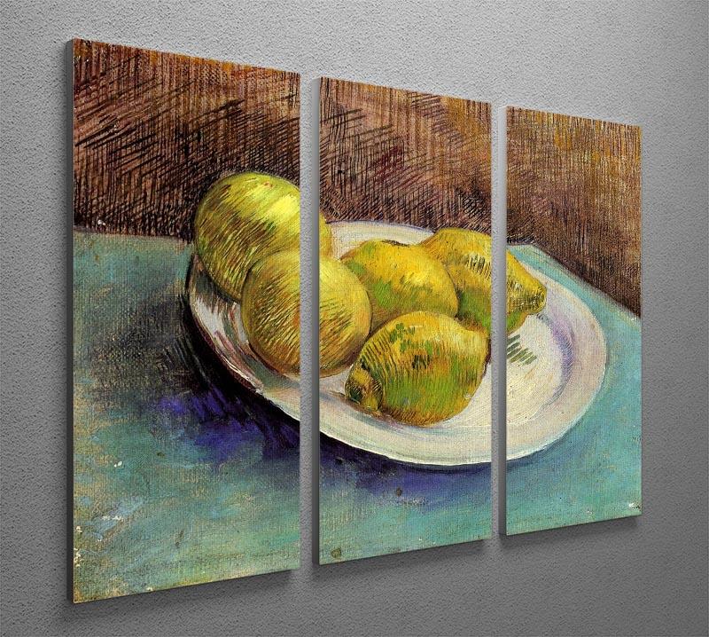 Three-panel canvas art featuring Van Gogh's Still Life with Lemons on a Plate, showcasing vibrant colors and intricate details.