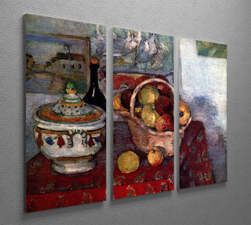 Three-panel canvas print of Cezanne's Still Life with Soup Tureen, showcasing vibrant colors and intricate details.