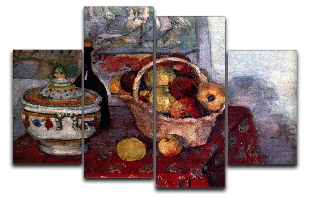 A 4-split canvas artwork featuring Cezanne's Still Life with Soup Tureen, showcasing vibrant colors and intricate details across four panels.