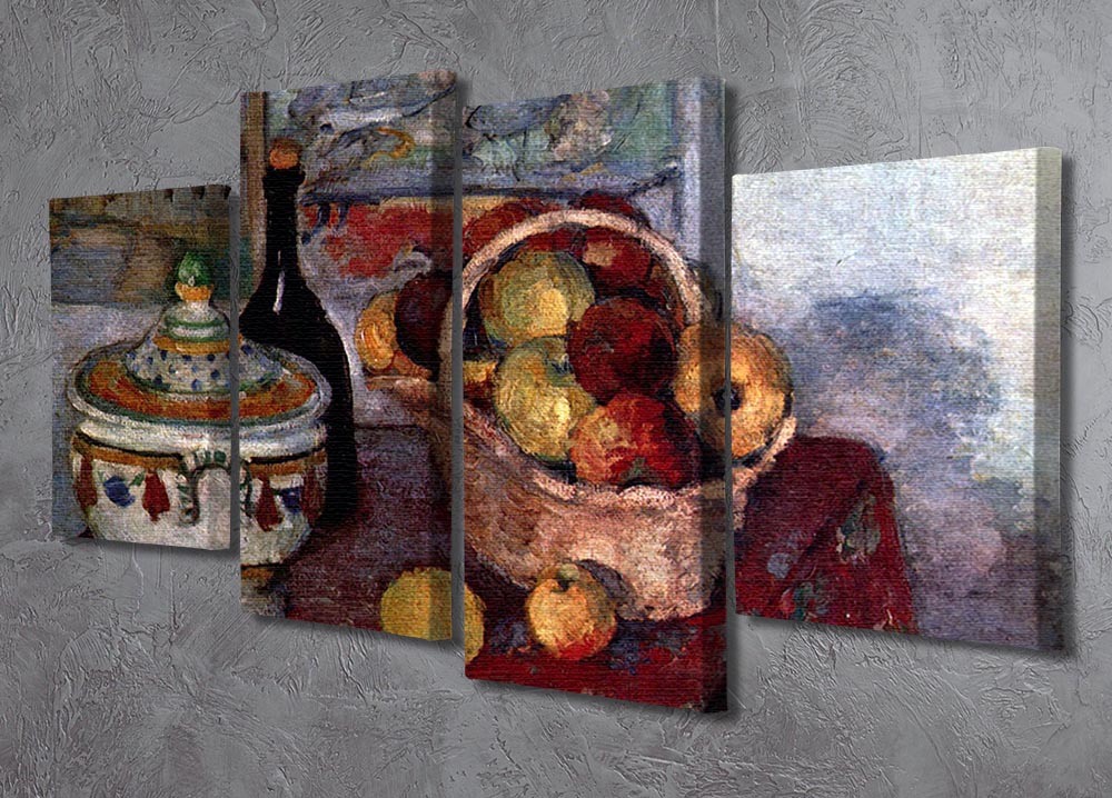 A 4-split canvas artwork featuring Cezanne's Still Life with Soup Tureen, showcasing vibrant colors and intricate details across four panels.