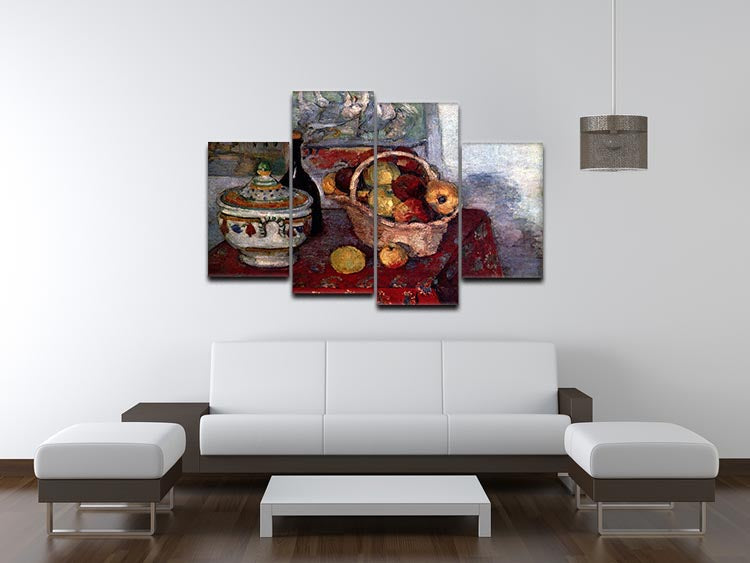 A 4-split canvas artwork featuring Cezanne's Still Life with Soup Tureen, showcasing vibrant colors and intricate details across four panels.
