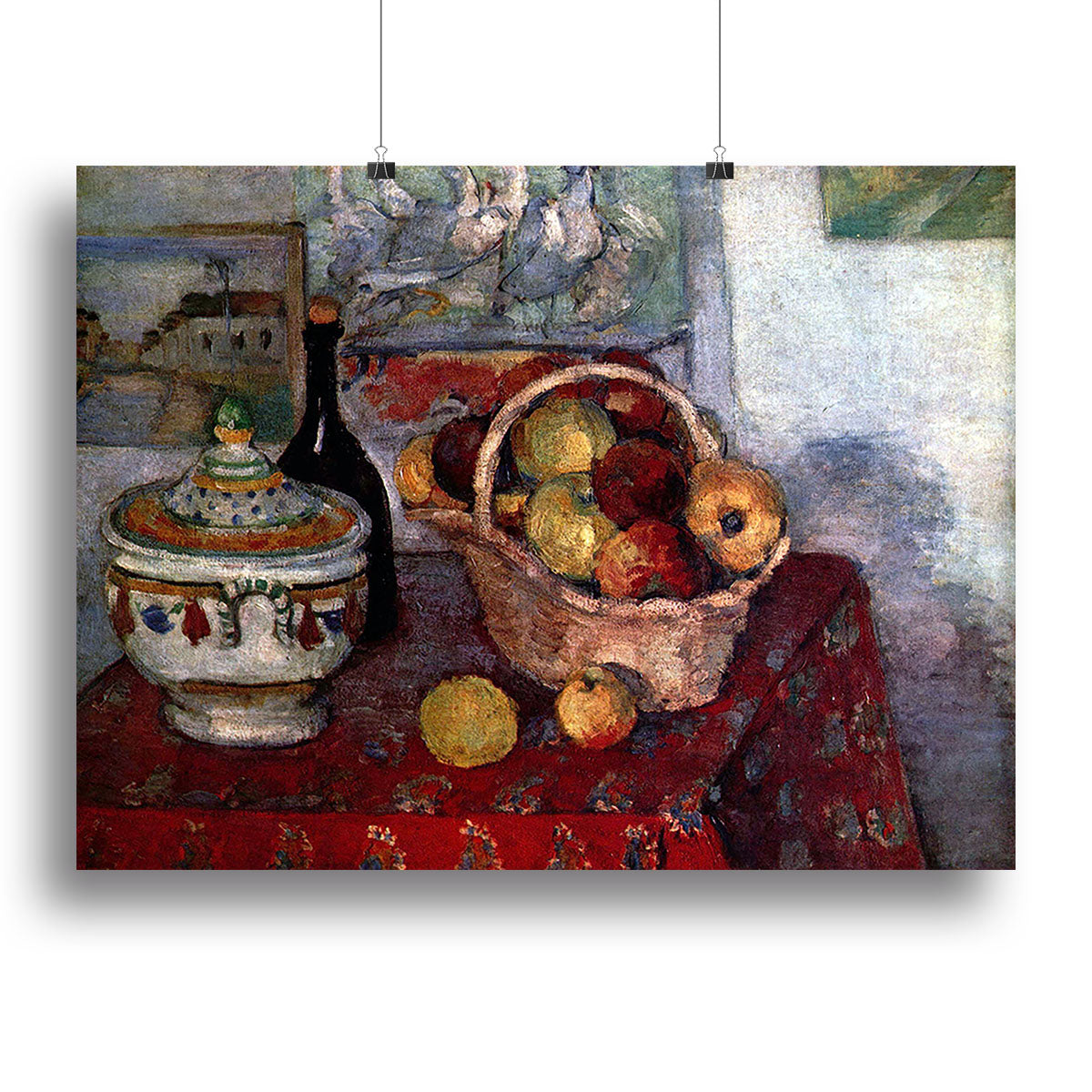 Canvas print of Cezanne's Still Life with Soup Tureen, showcasing vibrant colors and intricate details.