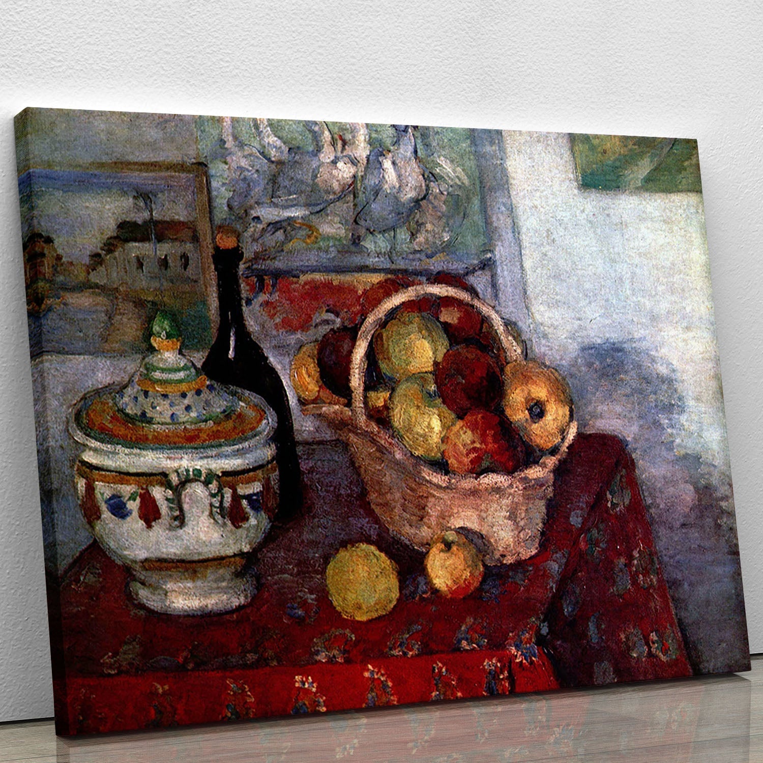 Canvas print of Cezanne's Still Life with Soup Tureen, showcasing vibrant colors and intricate details.