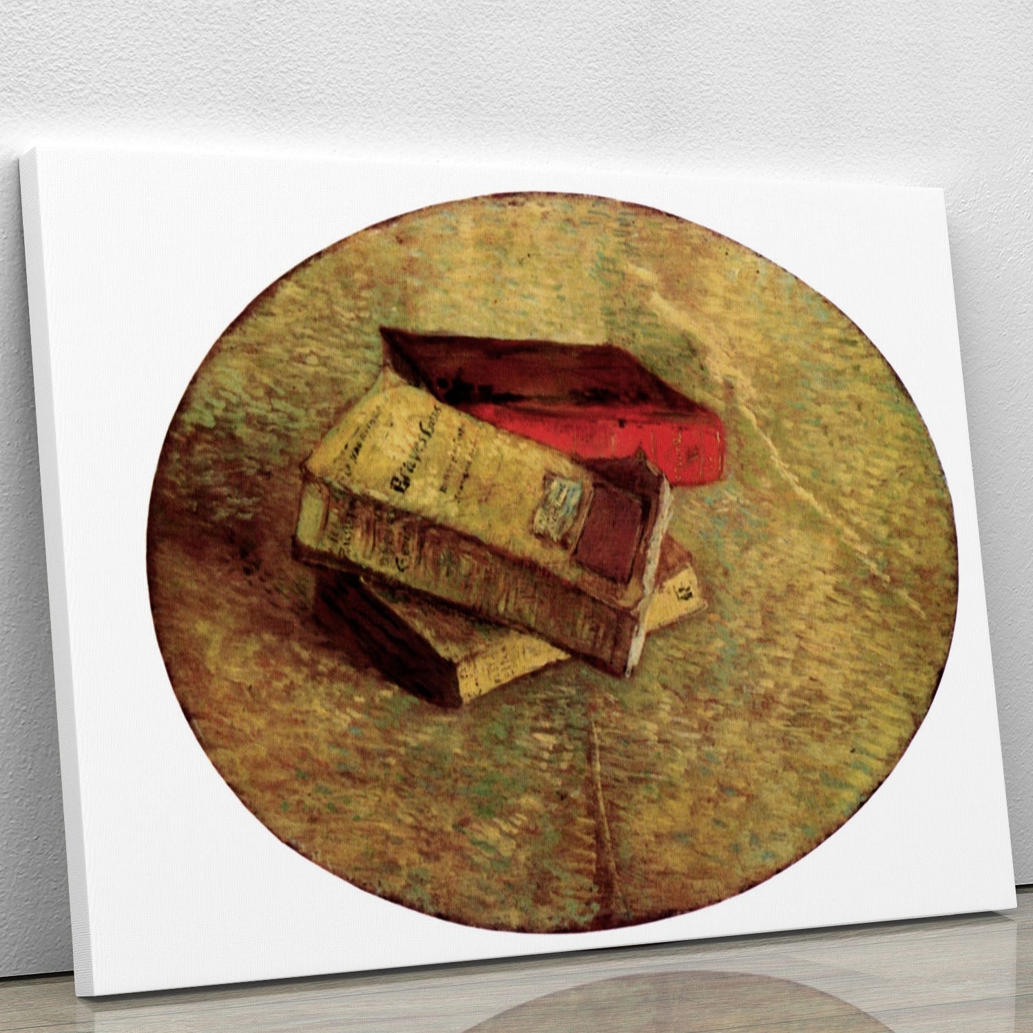 Canvas print or poster of Van Gogh's Still Life with Three Books, showcasing vibrant colors and intricate details.