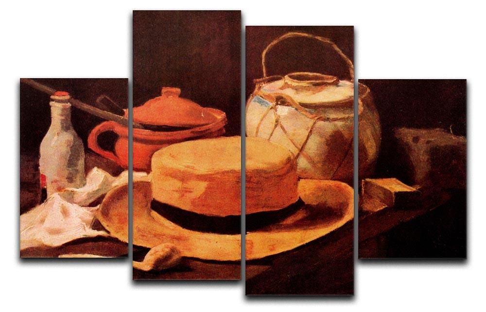 A 4-split canvas artwork featuring Van Gogh's Still Life with Yellow Straw Hat, showcasing vibrant colors and dynamic arrangement.