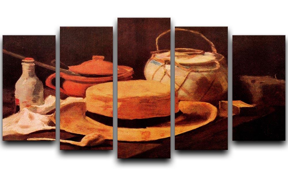 A vibrant 5 split panel canvas artwork featuring Van Gogh's Still Life with Yellow Straw Hat, showcasing rich colors and intricate details.