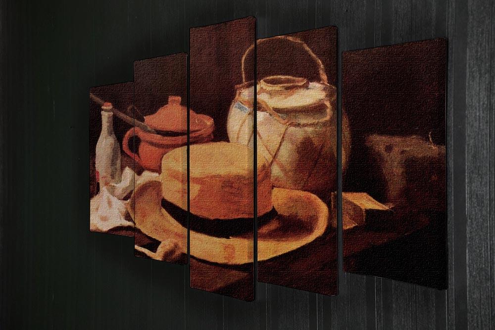 A vibrant 5 split panel canvas artwork featuring Van Gogh's Still Life with Yellow Straw Hat, showcasing rich colors and intricate details.