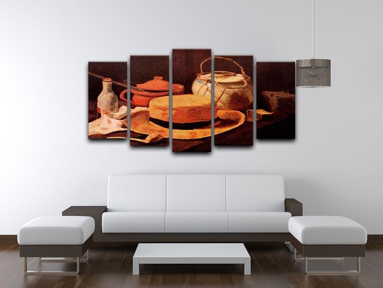 A vibrant 5 split panel canvas artwork featuring Van Gogh's Still Life with Yellow Straw Hat, showcasing rich colors and intricate details.