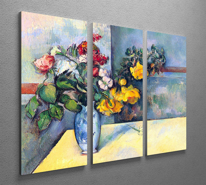 Three-panel canvas print featuring Cezanne's Still Lifes Flowers in a Vase, showcasing vibrant colors and intricate floral details.