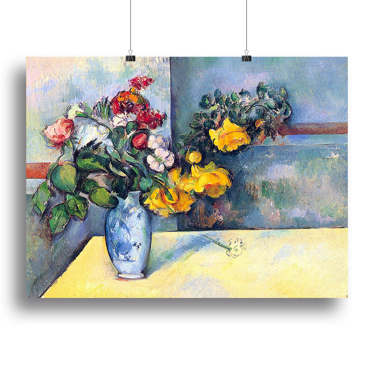 Canvas print of Cezanne's Still Lifes Flowers in a Vase, showcasing vibrant colors and floral beauty.