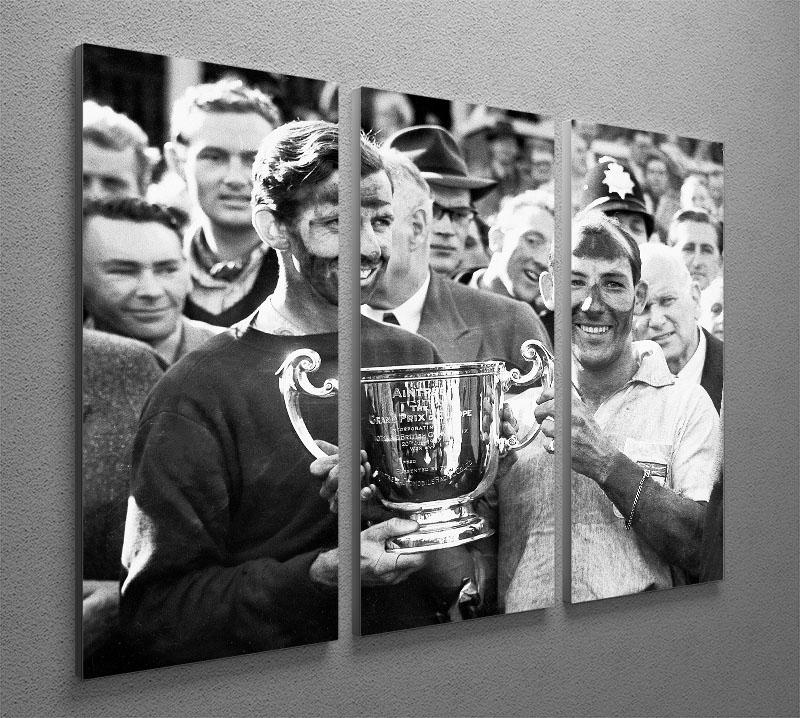 A stunning 3-panel canvas art featuring Stirling Moss and Tony Brooks in a dynamic racing scene, perfect for enhancing any living space.