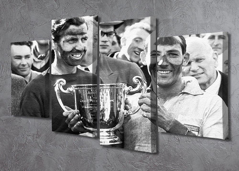 A 4-split canvas artwork featuring Stirling Moss and Tony Brooks in a dynamic racing scene, showcasing their legendary partnership.