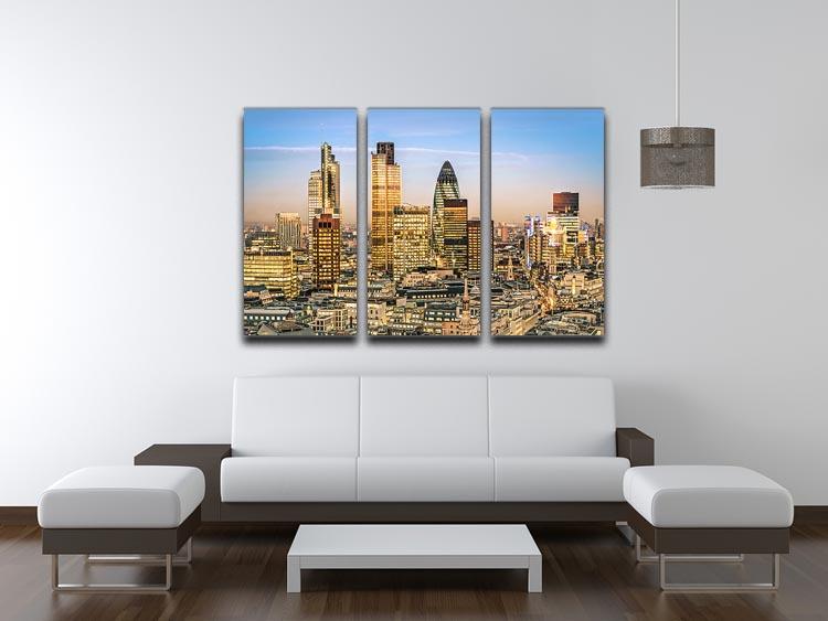 A stunning 3-panel canvas print featuring the Stock Exchange Tower and Lloyds of London, showcasing intricate architectural details.