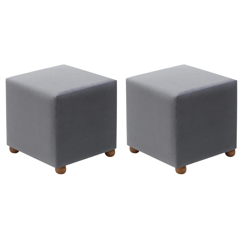 Set of two grey ENIGMA stools with natural beech wood legs, showcasing a modern design and durable fabric.