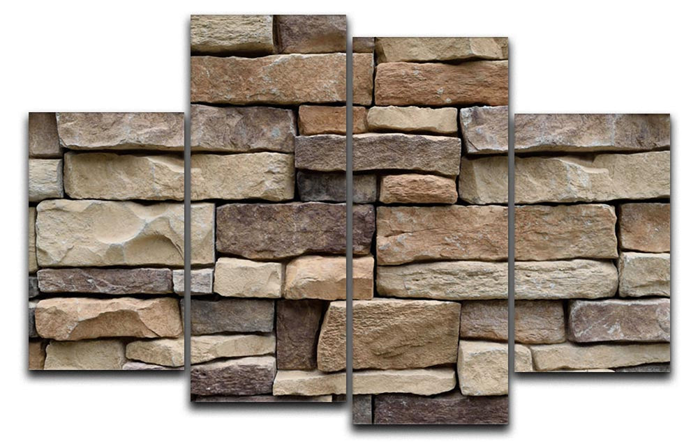 A 4-split canvas artwork featuring a textured stone wall design, showcasing four panels that create a cohesive and dynamic visual effect.