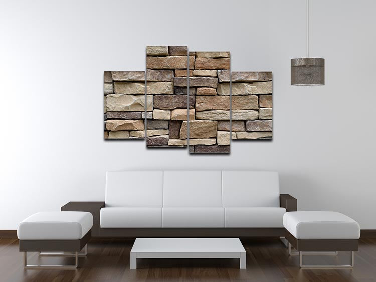 A 4-split canvas artwork featuring a textured stone wall design, showcasing four panels that create a cohesive and dynamic visual effect.