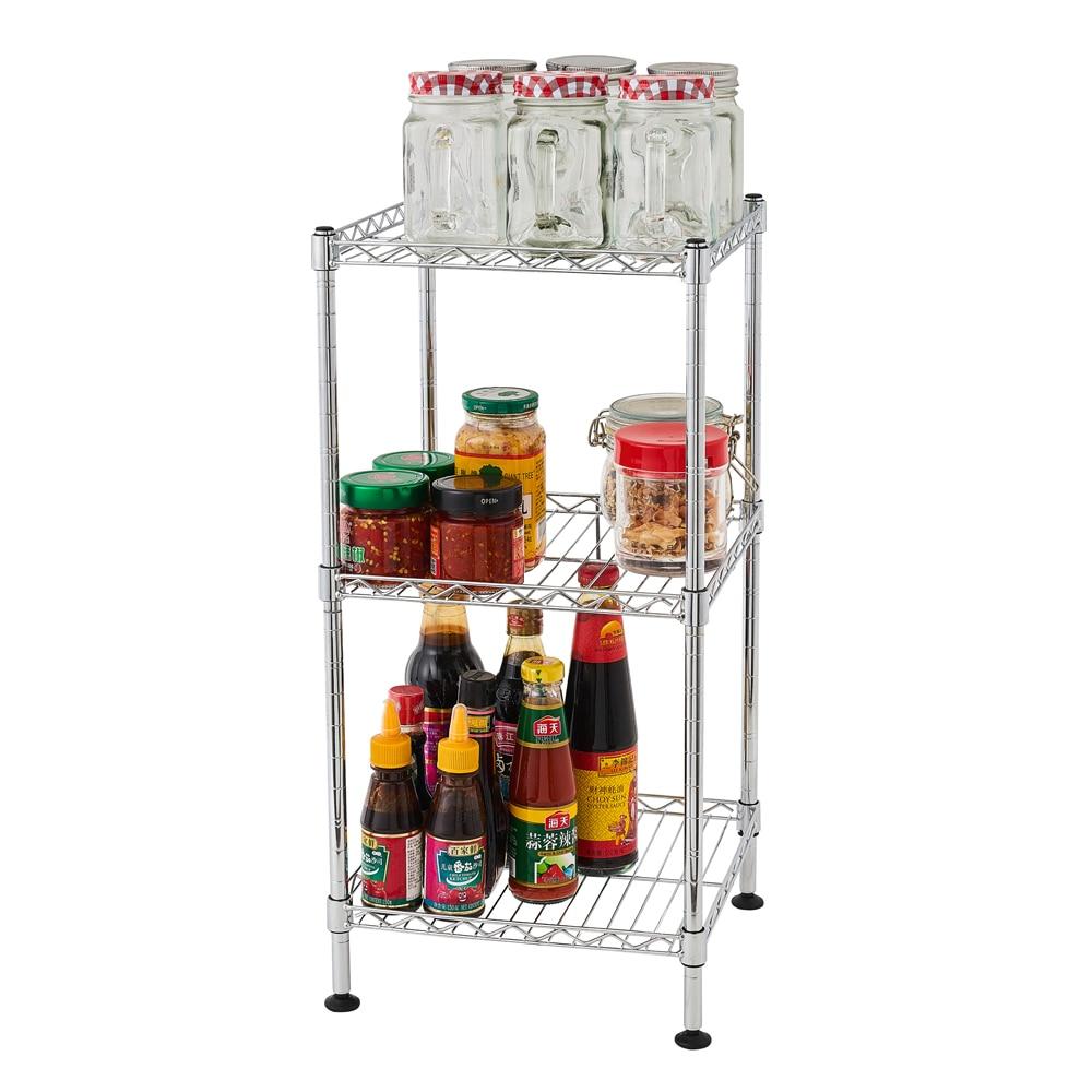 3-Tier Steel Wire Shelving Tower Mini Rack in silver, showcasing three shelves for storage.