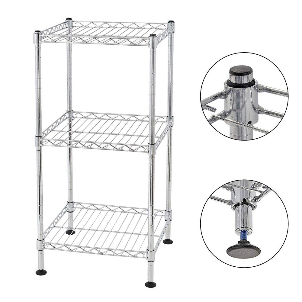 3-Tier Steel Wire Shelving Tower Mini Rack in silver, showcasing three shelves for storage.