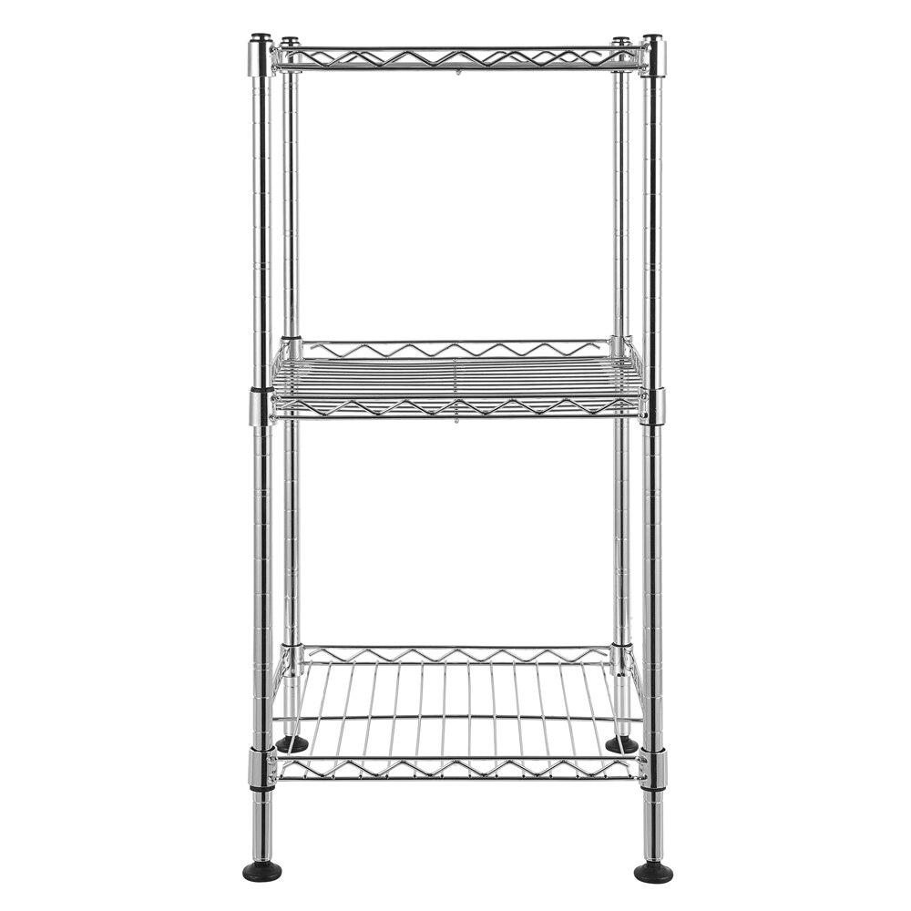 3-Tier Steel Wire Shelving Tower Mini Rack in silver, showcasing three shelves for storage.