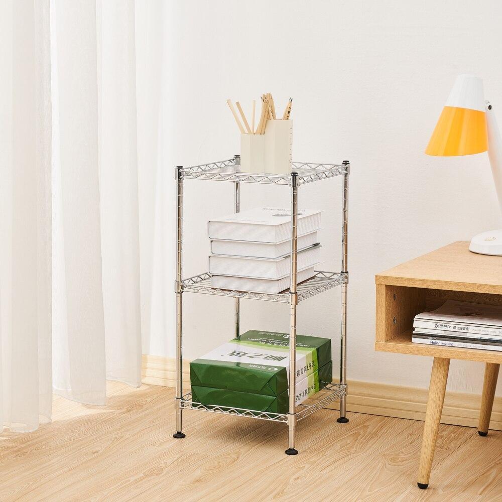 3-Tier Steel Wire Shelving Tower Mini Rack in silver, showcasing three shelves for storage.