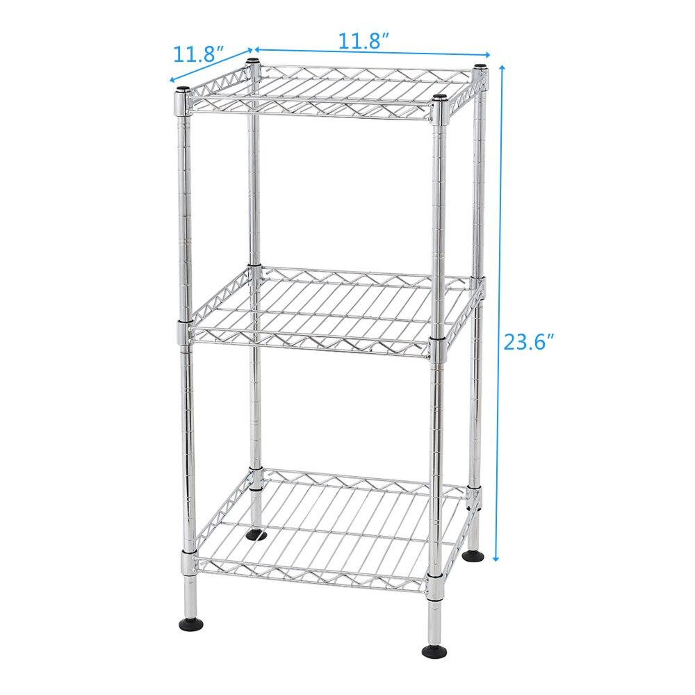 3-Tier Steel Wire Shelving Tower Mini Rack in silver, showcasing three shelves for storage.