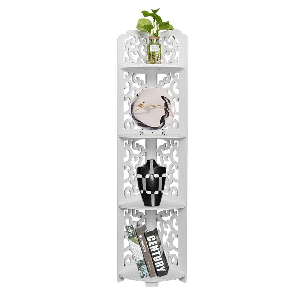 Stylish white storage shelf with Daqing carving design, featuring four layers for bathroom organization.