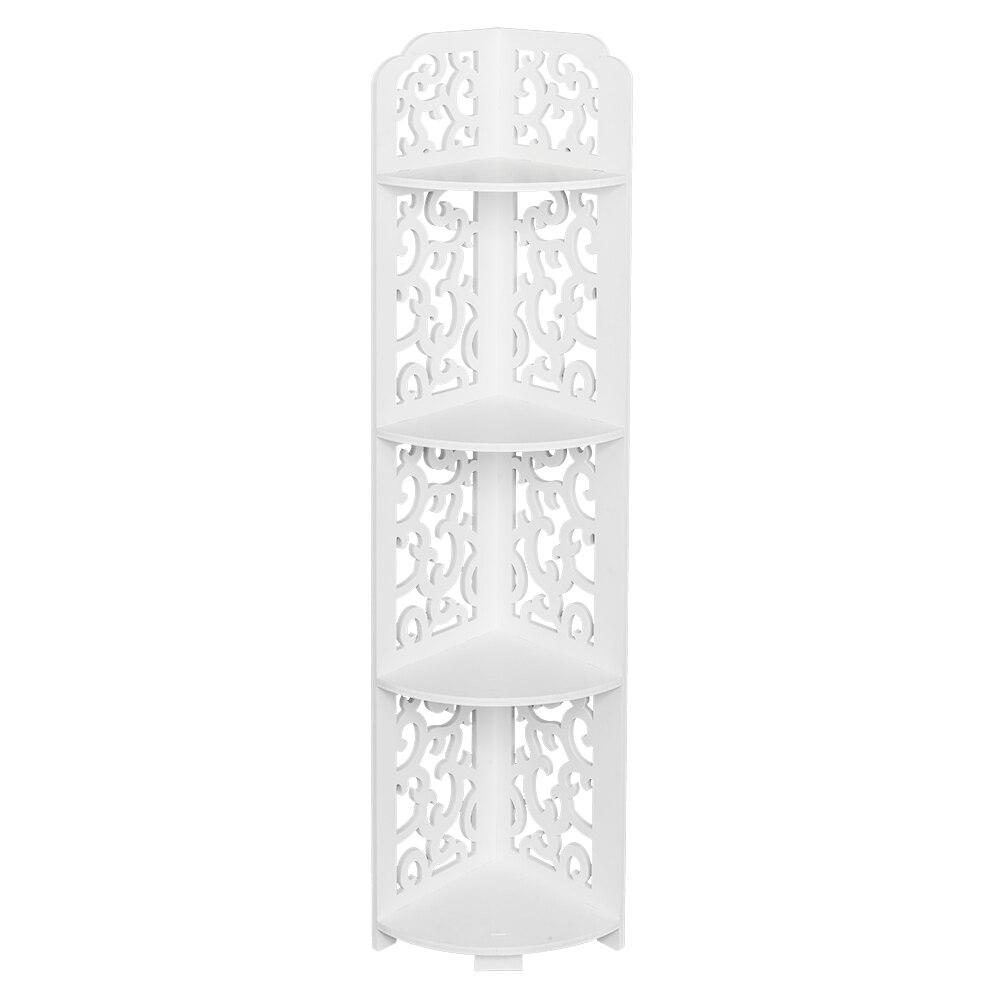 Stylish white storage shelf with Daqing carving design, featuring four layers for bathroom organization.