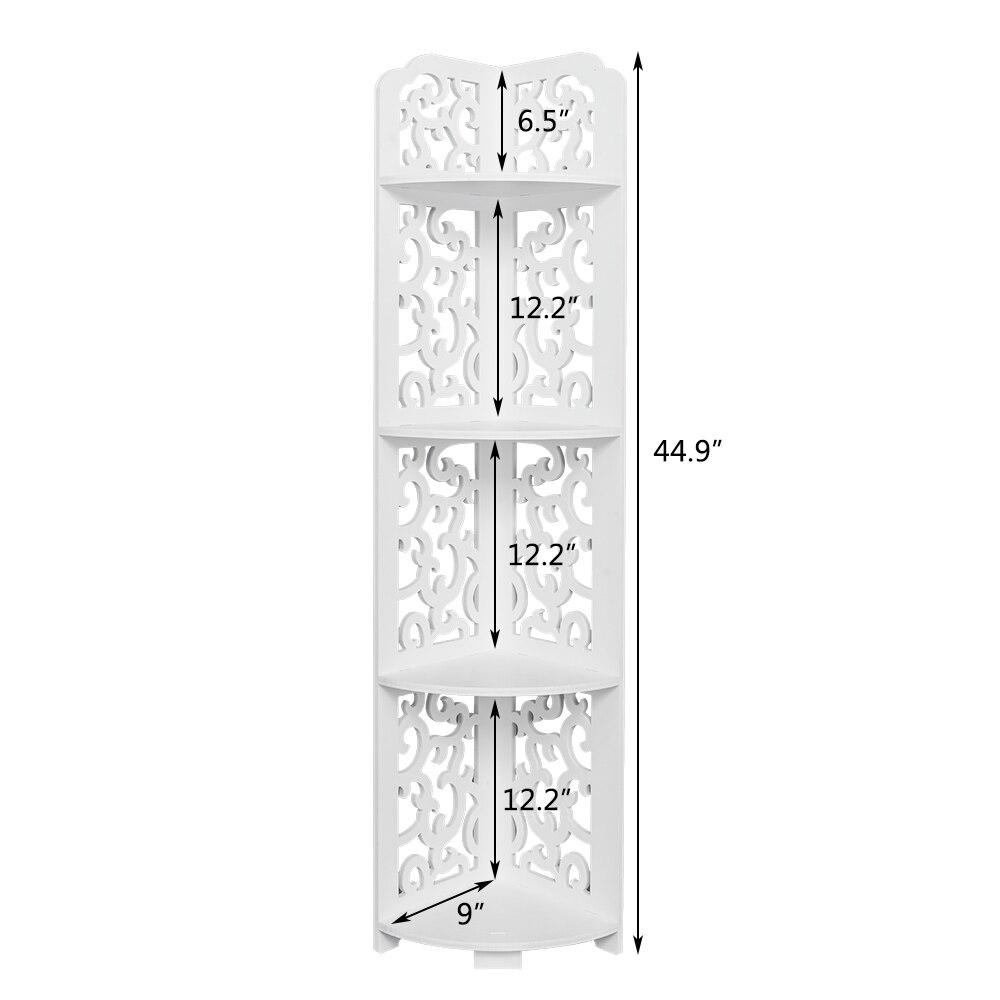 Stylish white storage shelf with Daqing carving design, featuring four layers for bathroom organization.