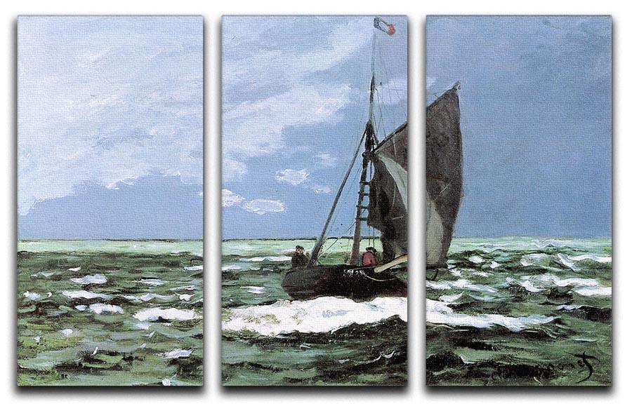 Storm by Monet Split Panel Canvas Print featuring three panels of vibrant artwork, showcasing a beautiful stormy scene.