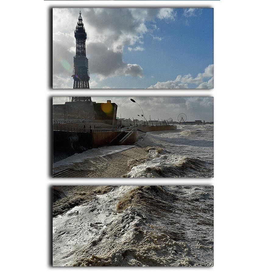 Stormy Blackpool 3 Split Panel Canvas Print showcasing a captivating coastal scene with dramatic skies.