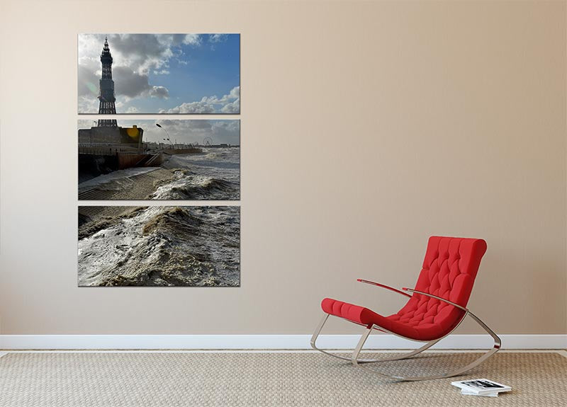 Stormy Blackpool 3 Split Panel Canvas Print showcasing a captivating coastal scene with dramatic skies.