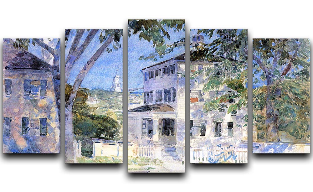 Street in Portsmouth by Hassam 5 Split Panel Canvas artwork showcasing vibrant urban scenery across five panels.