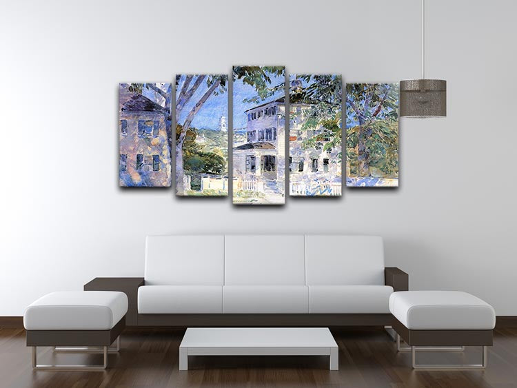 Street in Portsmouth by Hassam 5 Split Panel Canvas artwork showcasing vibrant urban scenery across five panels.