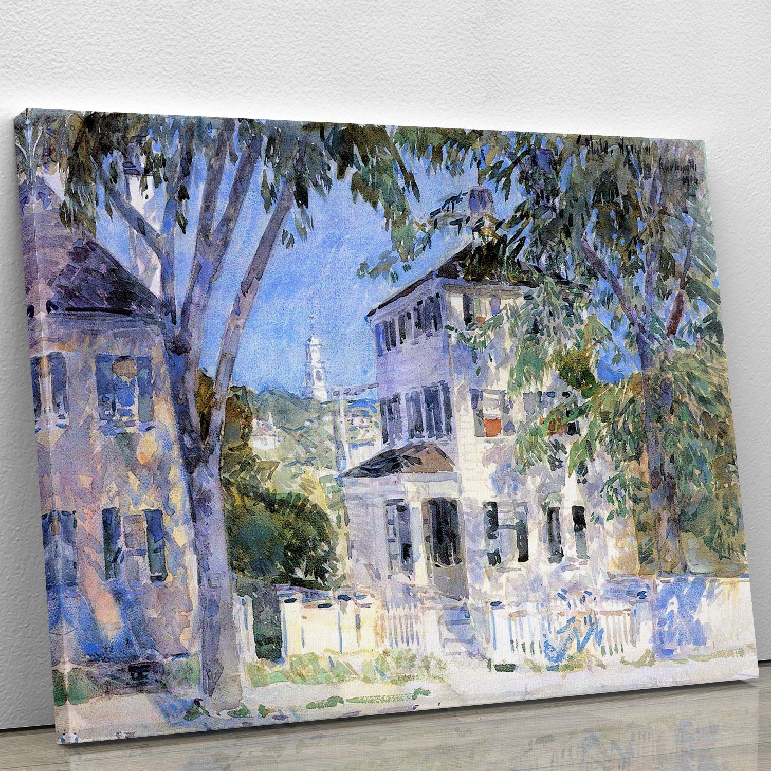 Street in Portsmouth by Hassam canvas print showcasing vibrant colors and intricate details, perfect for home or office decor.