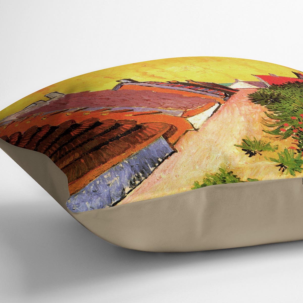 Vibrant cushion featuring Van Gogh's Street in Saintes-Maries design on luxurious vegan faux suede.