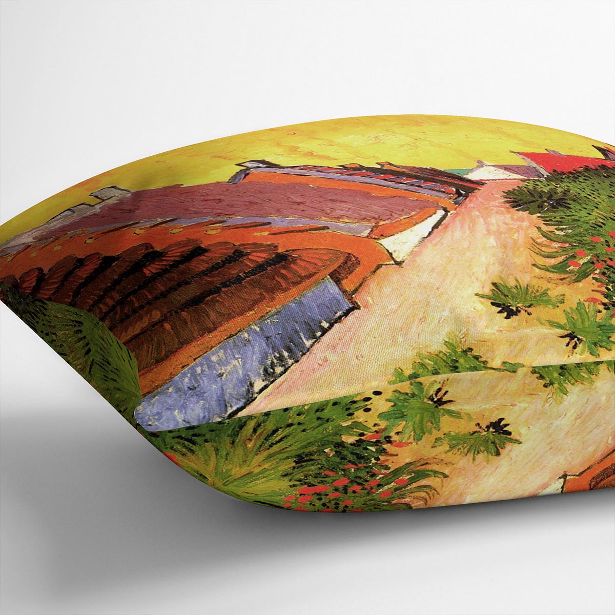 Vibrant cushion featuring Van Gogh's Street in Saintes-Maries design on luxurious vegan faux suede.