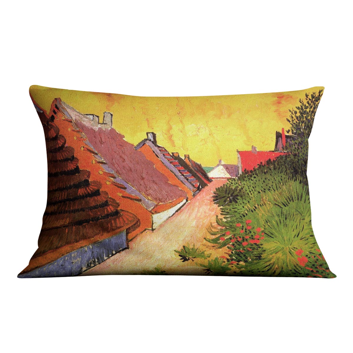Vibrant cushion featuring Van Gogh's Street in Saintes-Maries design on luxurious vegan faux suede.