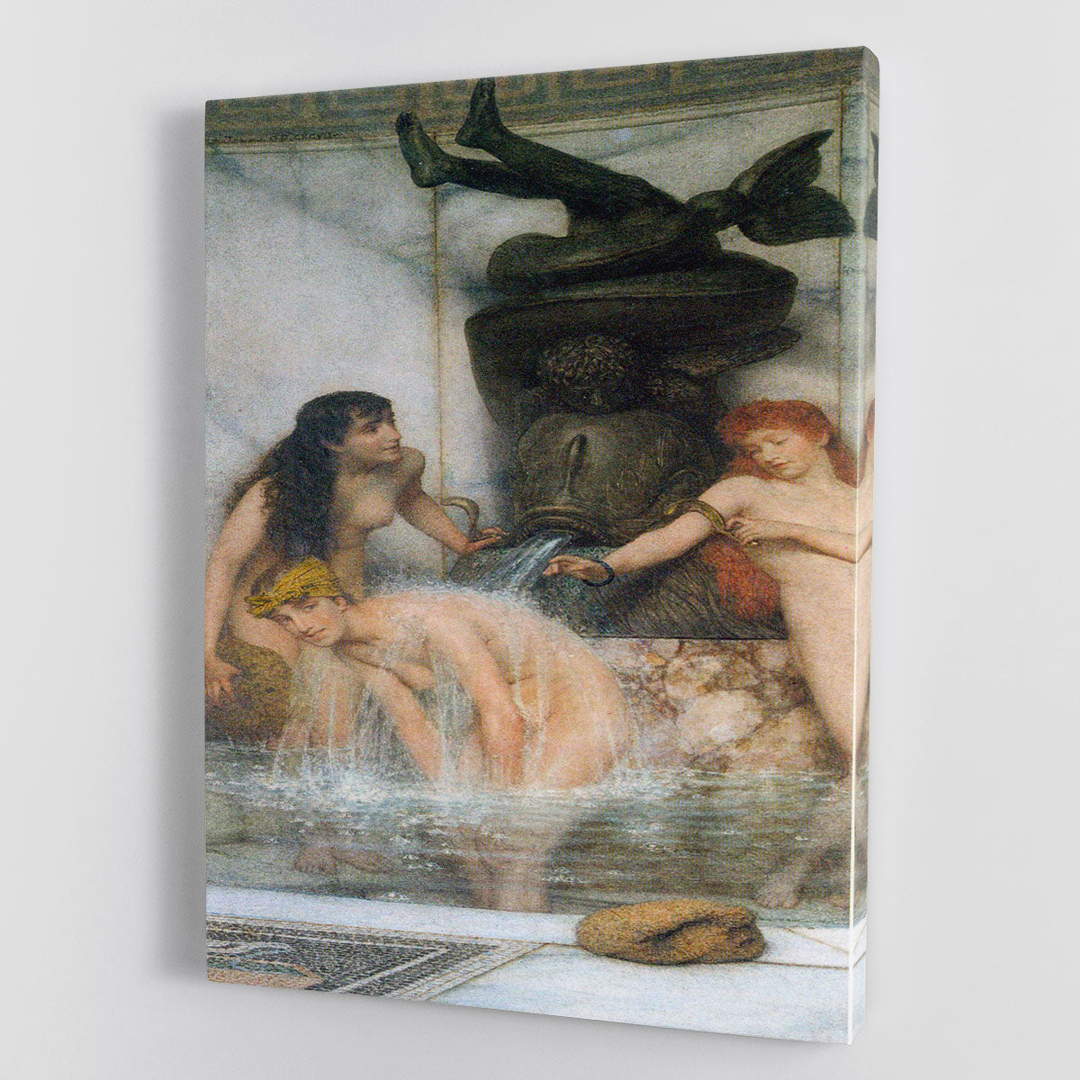 Canvas print of Strigilis and Sponges by Alma Tadema, showcasing intricate details and vibrant colors in a classical art style.
