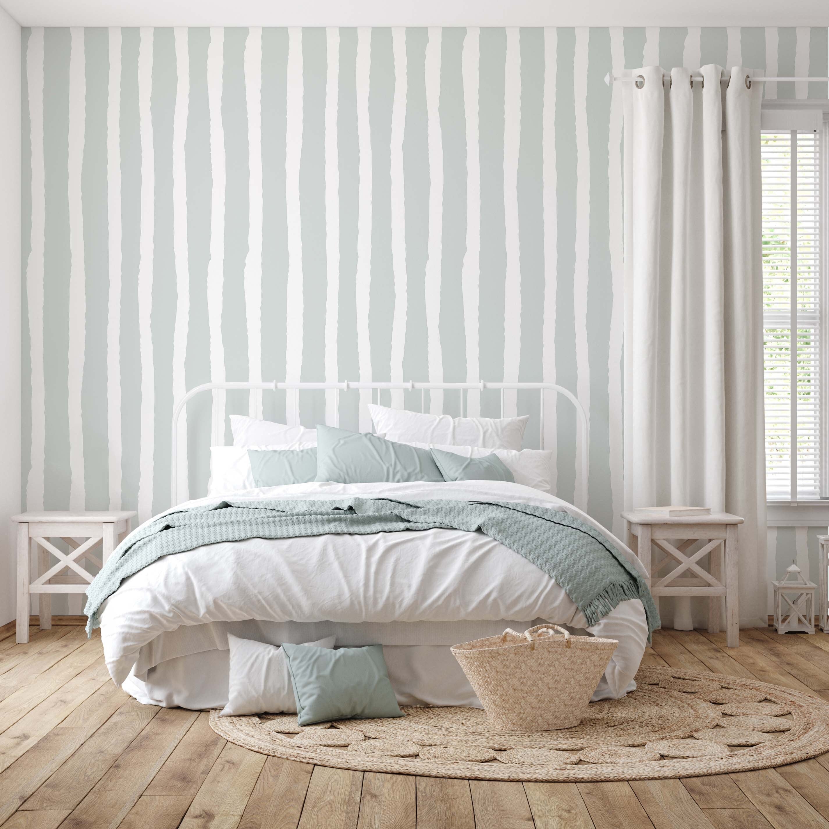 Striped mint wallpaper featuring elegant mint green and white stripes, perfect for interior decoration.