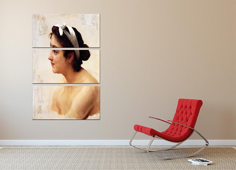 Three-panel canvas art featuring Bouguereau's Study Of A Woman, showcasing elegant and classic design.