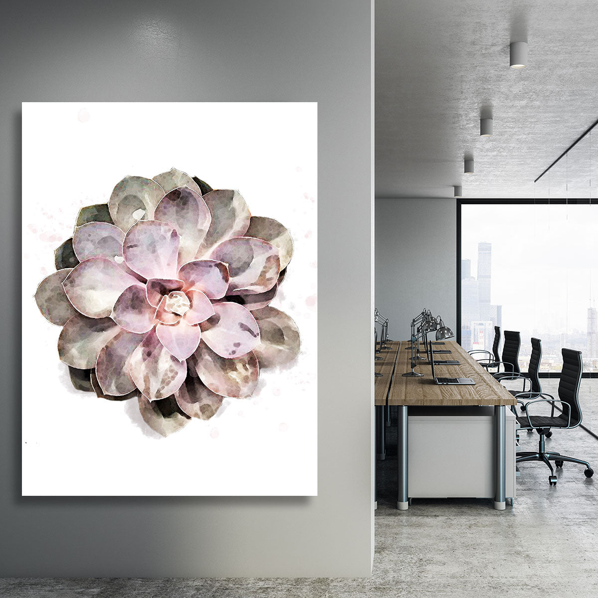 Succulent 01 Canvas Print featuring vibrant green succulents on a textured background, perfect for home decor.